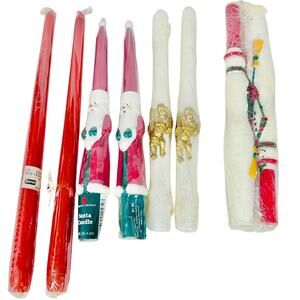 Vintage Candles Lot Of 8 Tapers Holiday Christmas Red Santa Angel Snowman
